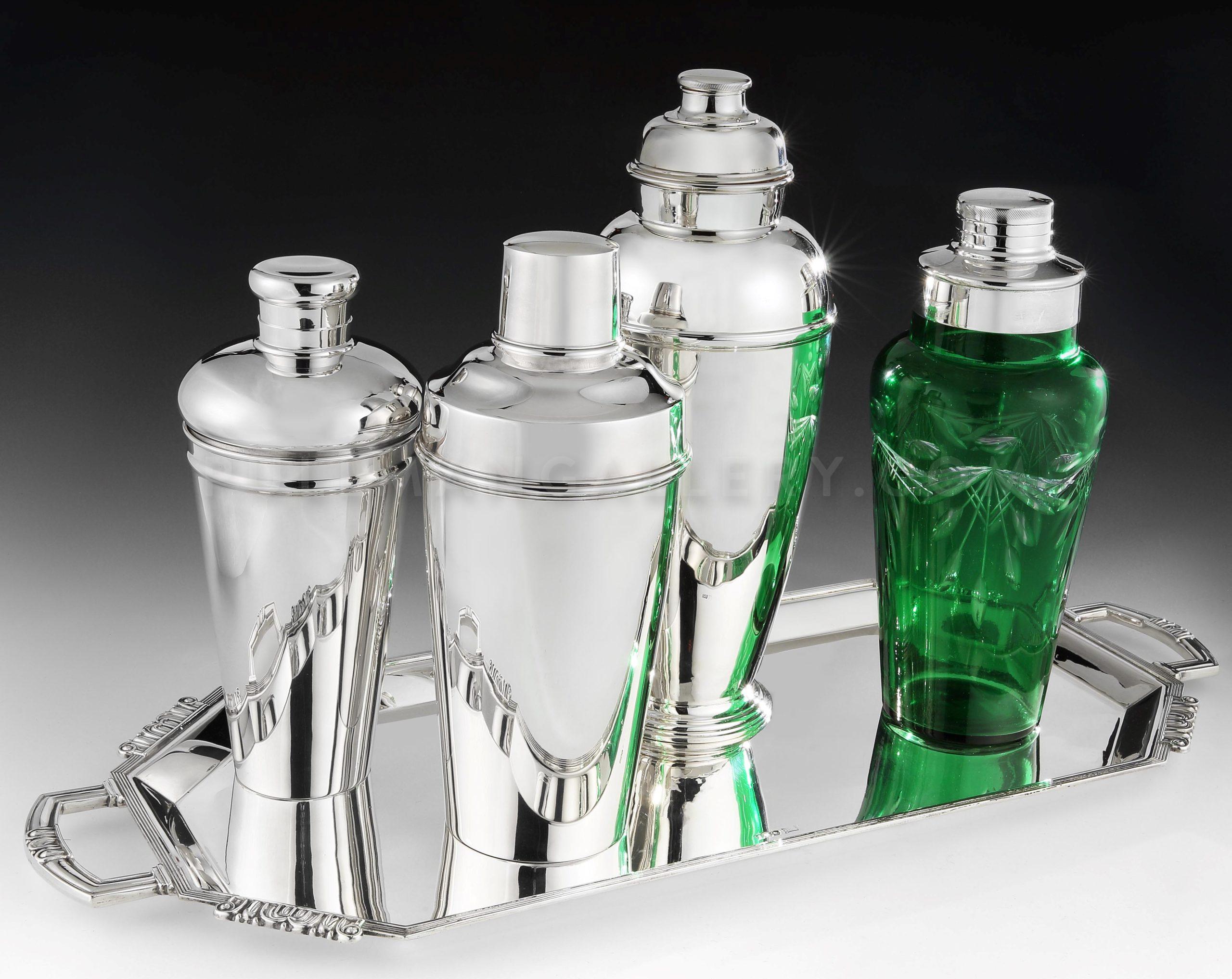 Tiffany Art Deco Sterling Silver and Crystal Barware Martini